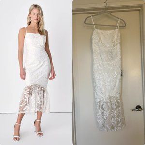 NWT Lulus Adored Eternity White Lace Trumpet Midi Dress - White